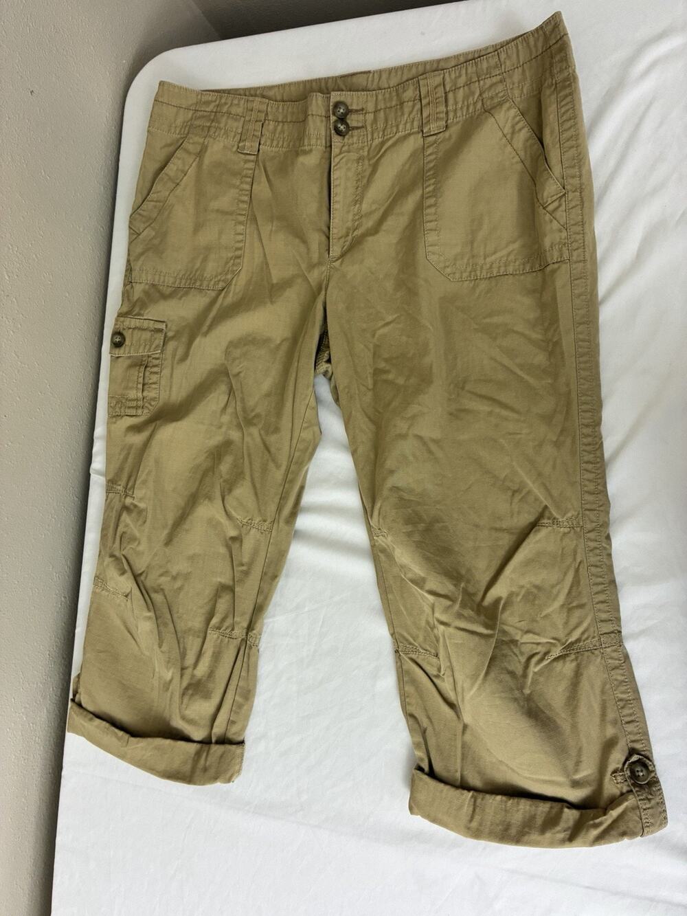 Women's Eddie Bauer 100% Cotton Capri Pants Sz 18 Khaki Beige